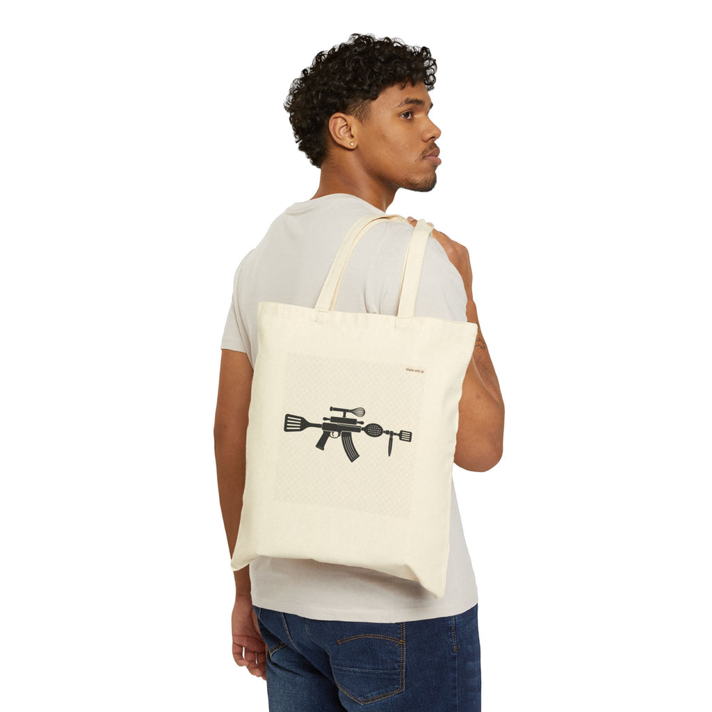 Canvas Tote Bag – Minimalist Rifle Silhouette Cotton Shopper
