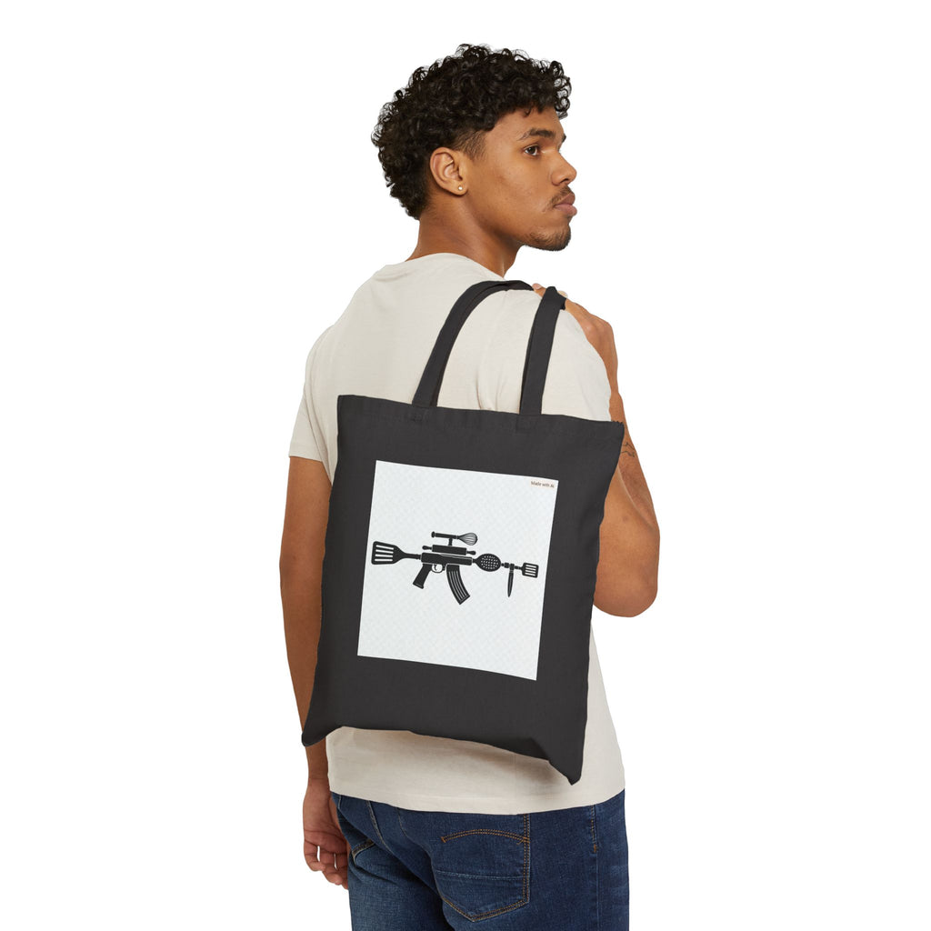 Canvas Tote Bag – Minimalist Rifle Silhouette Cotton Shopper