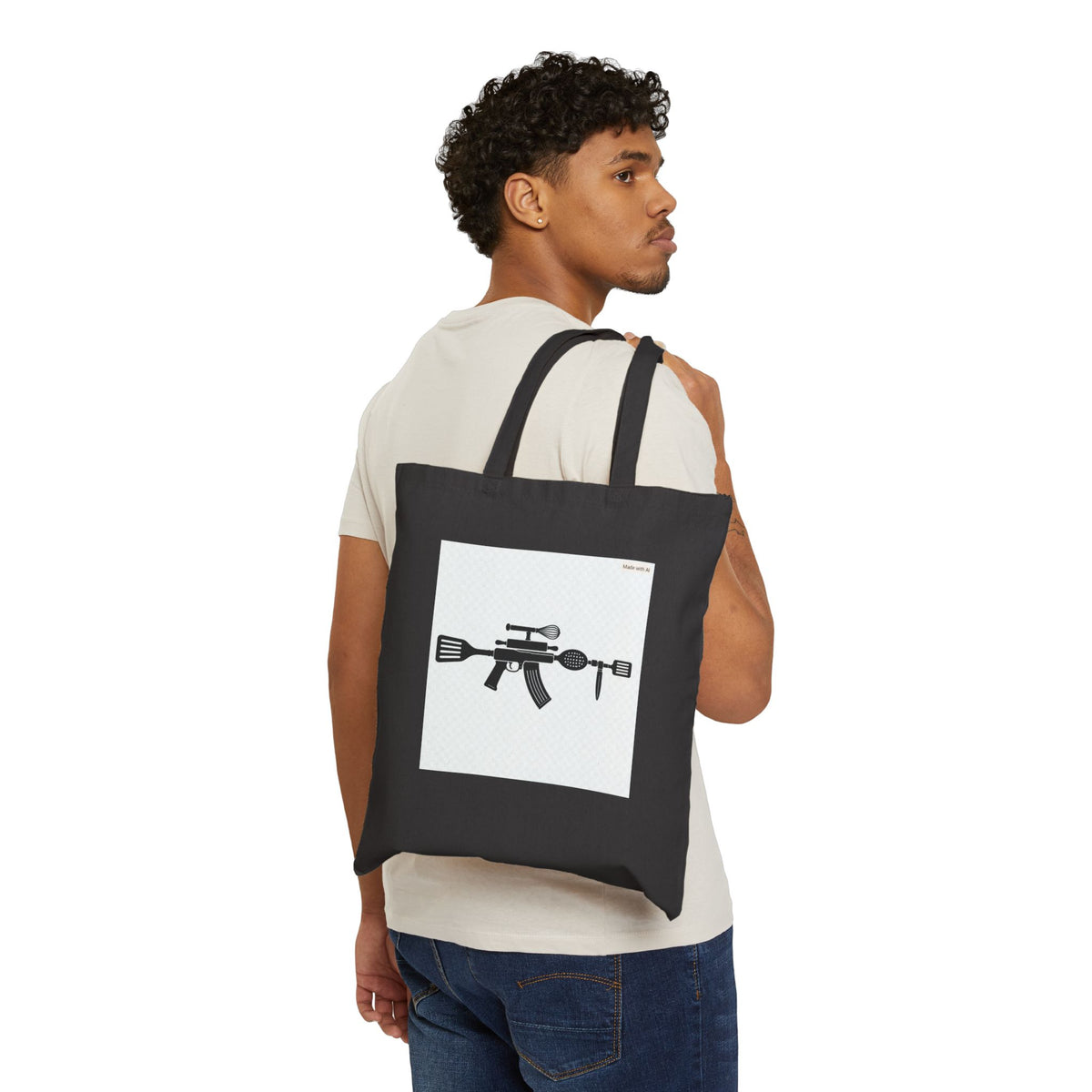 Canvas Tote Bag – Minimalist Rifle Silhouette Cotton Shopper