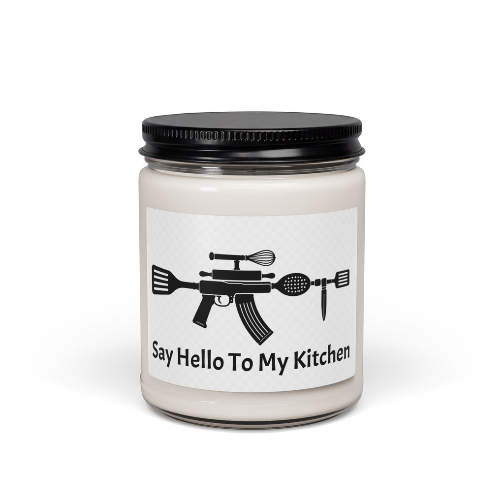 Novelty Soy Candle — “Kitchen Arsenal” Rifle Made of Utensils Graphic, 9 oz