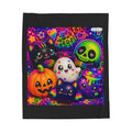 Velveteen Plush Blanket - Cute Halloween Cat, Pumpkin & Skull Design